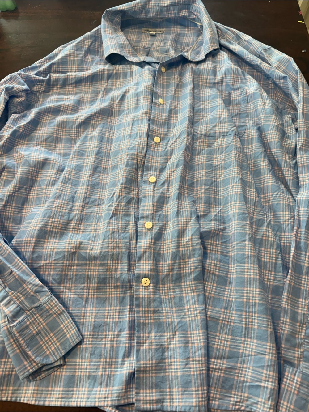 Peter Millar Blue Plaid Long-Sleeve Button-Down Shirt.  Size XXL.